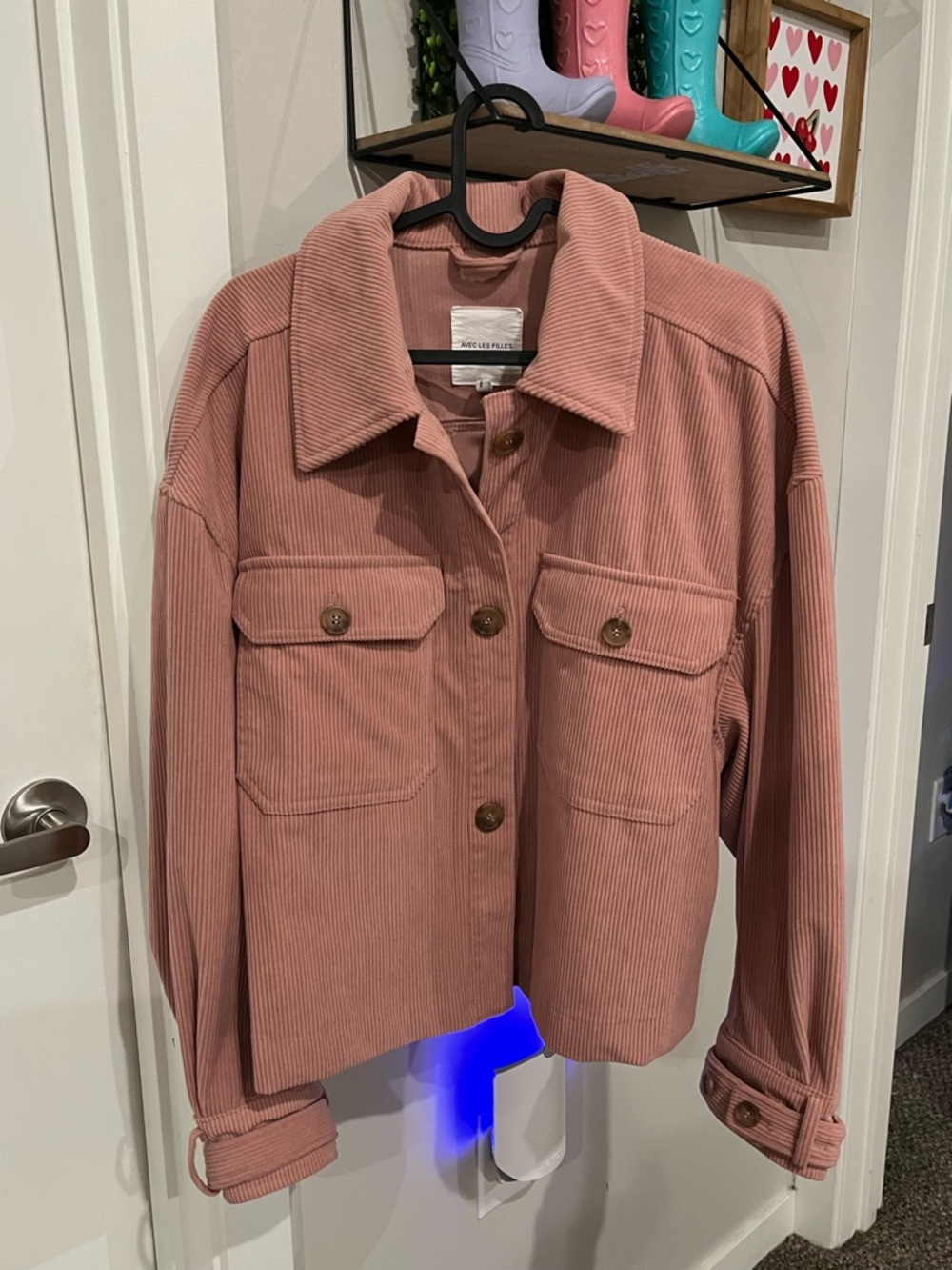 Avec Les Filles Corduroy Button-Front Pink Jacket